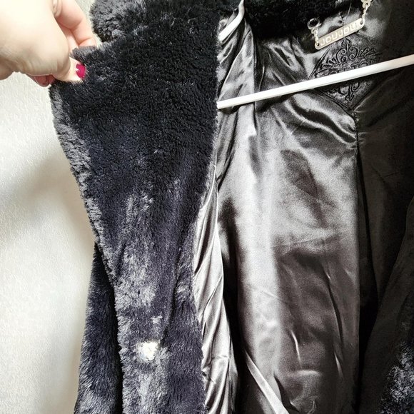 Jou Jou Black Notch-Collar Faux-Fur Jacket Coat - Picture 3 of 8